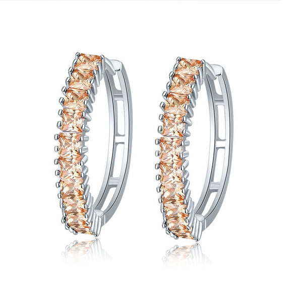 Wholesale Women's Zircon Earrings With Large Circle Shape And Single Row Crystal Featuring Flower Pattern And Electroplating Treatment