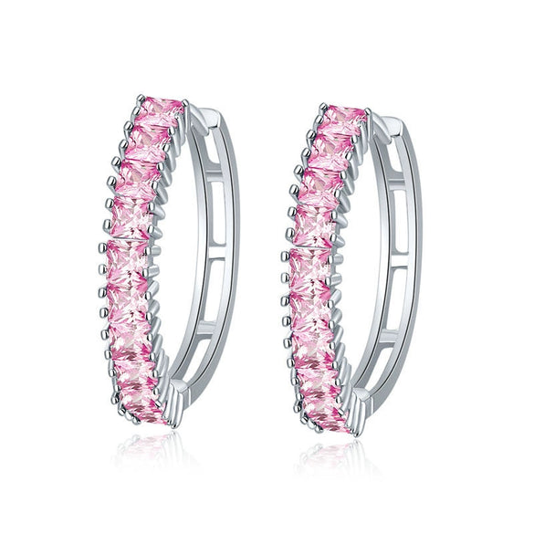 Wholesale Women's Zircon Earrings With Large Circle Shape And Single Row Crystal Featuring Flower Pattern And Electroplating Treatment