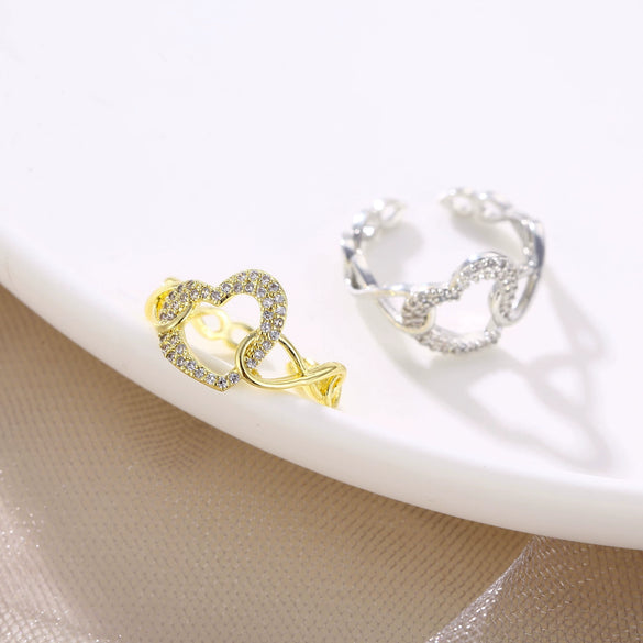 Wholesale Women's Zircon Heart Geometric Open Adjustable Ring