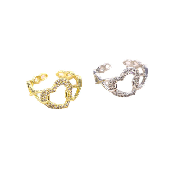 Wholesale Women's Zircon Heart Geometric Open Adjustable Ring