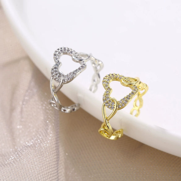 Wholesale Women's Zircon Heart Geometric Open Adjustable Ring