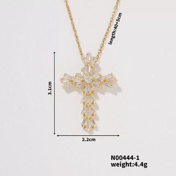 Wholesale Women's Zircon Multicolor Cross Twisted Chain Necklace Fashion Geometric Style