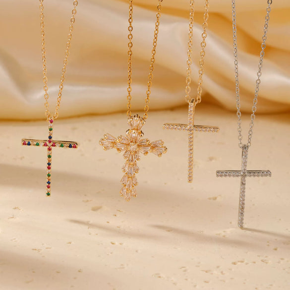 Wholesale Women's Zircon Multicolor Cross Twisted Chain Necklace Fashion Geometric Style