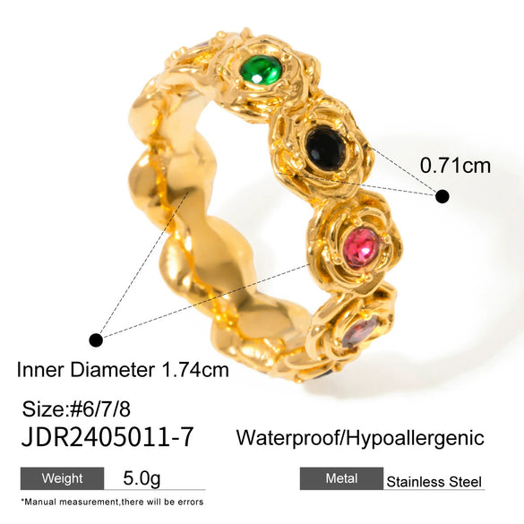 Wholesale Women's Zircon Rose Geometric Plant Flowers Style Stainless Steel Ring With Electroplating Treatment Light Luxury High End Jewelry Non Fading