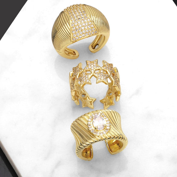 Wholesale Women's Zircon Star Ring Copper Goldplated Geometric Open Ring