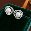 Wholesale Women's Zirconencrusted Camellia Pearl Copper Earrings With Flower Pattern