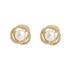 Wholesale Women's Zirconencrusted Camellia Pearl Copper Earrings With Flower Pattern