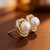 Wholesale Women's Zirconencrusted Camellia Pearl Copper Earrings With Flower Pattern