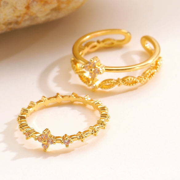 Wholesale Women's Zirconencrusted Copper Flower Ring Light Luxury Style