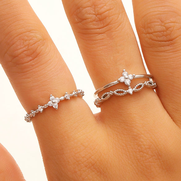 Wholesale Women's Zirconencrusted Copper Flower Ring Light Luxury Style