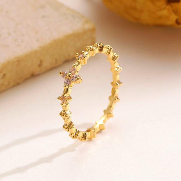 Wholesale Women's Zirconencrusted Copper Flower Ring Light Luxury Style