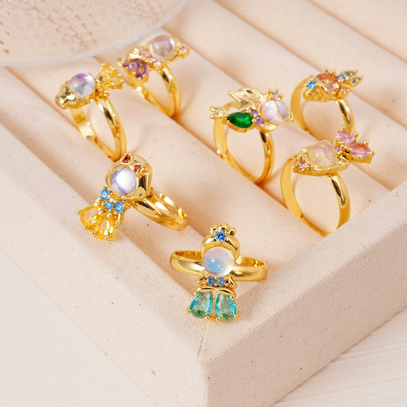 Wholesale Women's Zirconia Ring Copper Geometric Cartoon Characters Electroplated Style