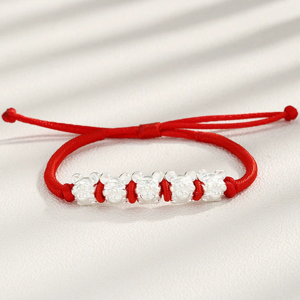 Wholesale Women's Zodiac Rat Woven Red Rope Bracelet 925 Sterling Silver Electroplated