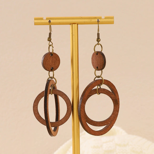 Wholesale Wood Earrings With Geometric And Leaves Pattern Hollow And Cutting Design For Women