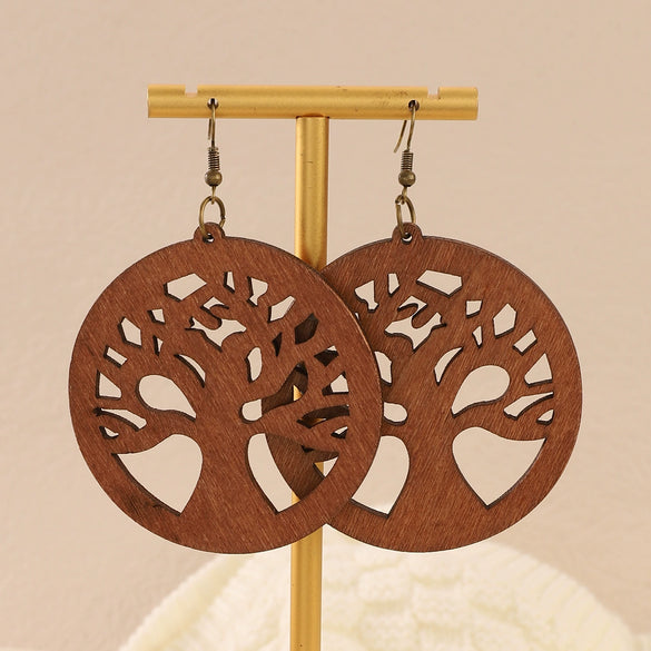 Wholesale Wood Earrings With Geometric And Leaves Pattern Hollow And Cutting Design For Women