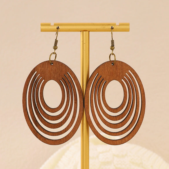 Wholesale Wood Earrings With Geometric And Leaves Pattern Hollow And Cutting Design For Women