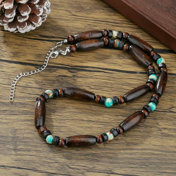 Wholesale Wooden Bead Necklace Geometric Bohemian Retro Handmade Men's