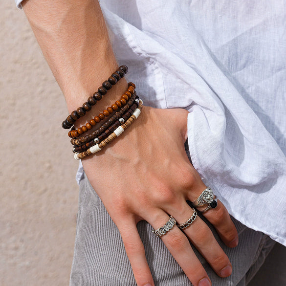 Wholesale Wooden Beaded Handmade Men's Hiphop Bracelet
