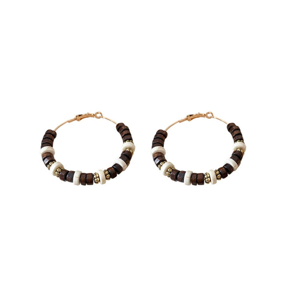 Wholesale Wooden Bohemian Retro Geometric Flower Beaded Earrings With Electroplating
