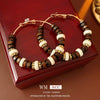 Wholesale Wooden Bohemian Retro Geometric Flower Beaded Earrings With Electroplating