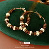 Wholesale Wooden Bohemian Retro Geometric Flower Beaded Earrings With Electroplating