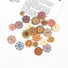 Wholesale Wooden Buttons With Multicolor Printing Flower And Totem Patterns Classic Retro Style