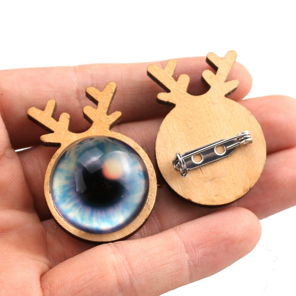 Wholesale Wooden Christmas Elk Round Brooch Base And Rings With Stainless Steel Time Gem Tray Electroplated Diy Accessories