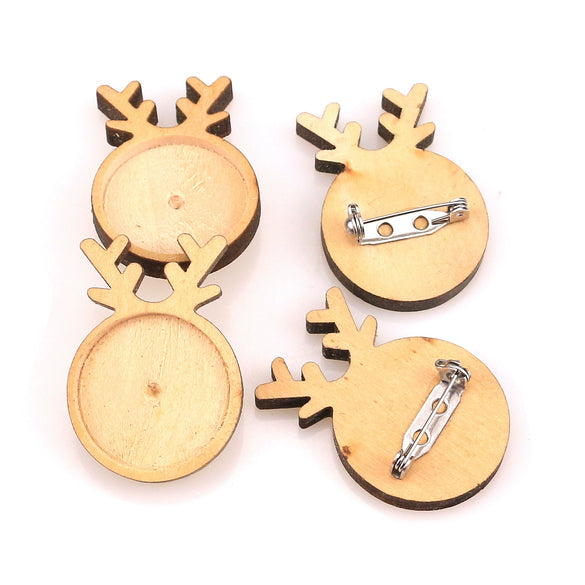 Wholesale Wooden Christmas Elk Round Brooch Base And Rings With Stainless Steel Time Gem Tray Electroplated Diy Accessories