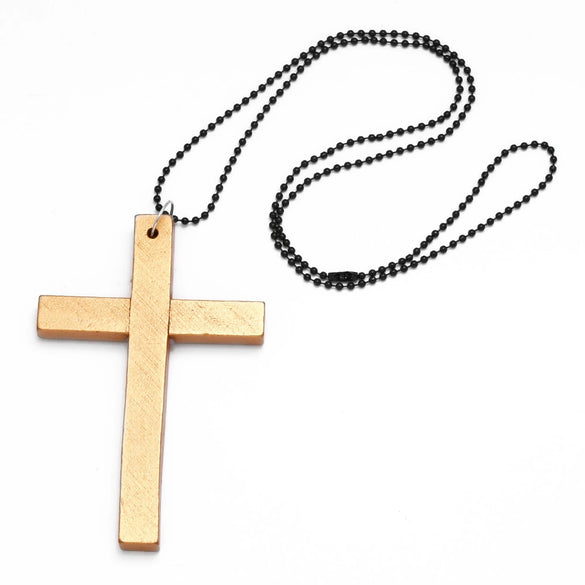 Wholesale Wooden Cross Simple Snake Bone Chain Necklace Accessories