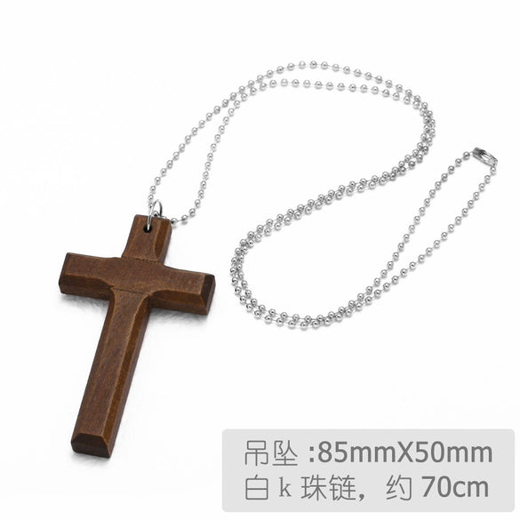 Wholesale Wooden Cross Simple Snake Bone Chain Necklace Accessories