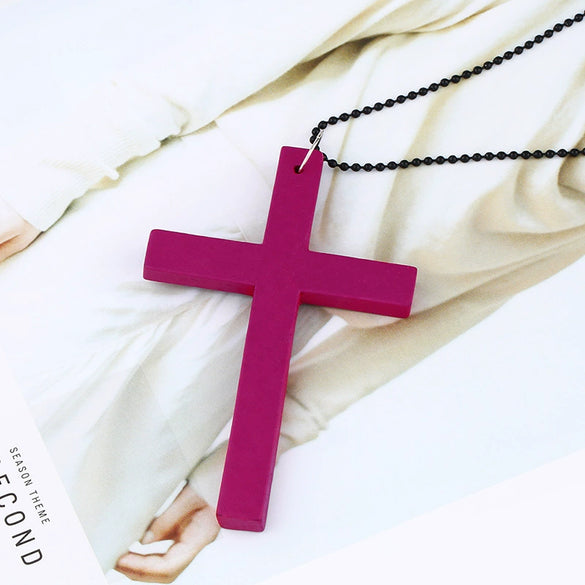 Wholesale Wooden Cross Simple Snake Bone Chain Necklace Accessories