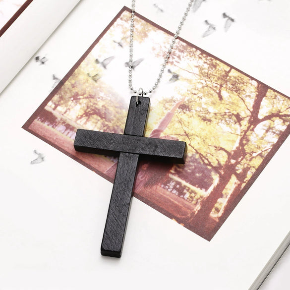 Wholesale Wooden Cross Simple Snake Bone Chain Necklace Accessories