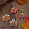 Wholesale Wooden Gothic Cartoon Ghostface Pumpkin Pendant Earrings With Printing And 14K Gold Ear Needles For Women