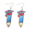 Wholesale Wooden Handmade Drop Shape Geometric Letter Printed Pendant Earrings For Women