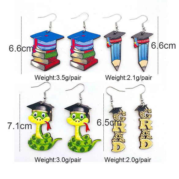 Wholesale Wooden Handmade Drop Shape Geometric Letter Printed Pendant Earrings For Women