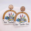 Wholesale Wooden Handmade Women's Earrings With Rainbow Apple Book Leopard Print Geometric Cartoon Characters Ushaped Letters Numbers Text Patterns