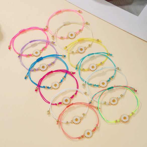 Wholesale Woven Alloy Flower Pendant Unisex Bohemian Style Jewelry Bracelet Suit