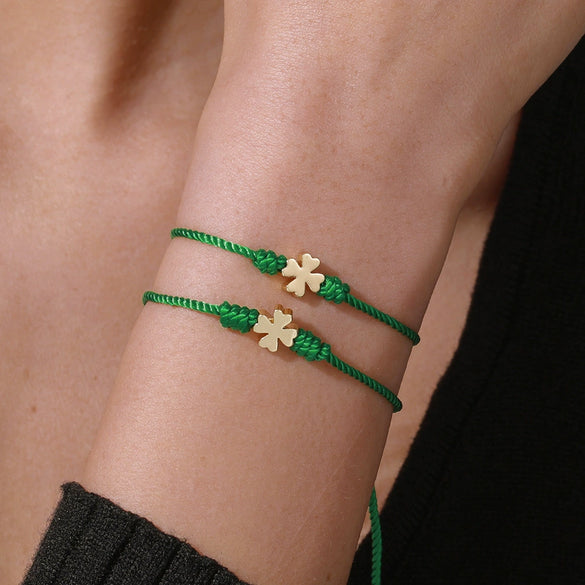 Wholesale Woven Bracelet With Fourleaf Clover Pendant Alloy Stainless Steel Titanium Steel Unisex Style