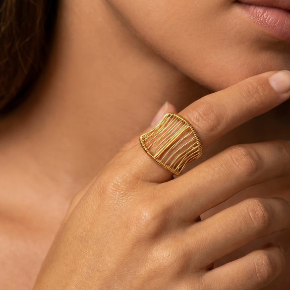 Wholesale Woven Rings With Wideline Design French Retro Style Titanium Steel Goldplated