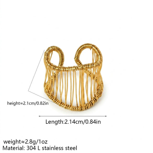 Wholesale Woven Rings With Wideline Design French Retro Style Titanium Steel Goldplated