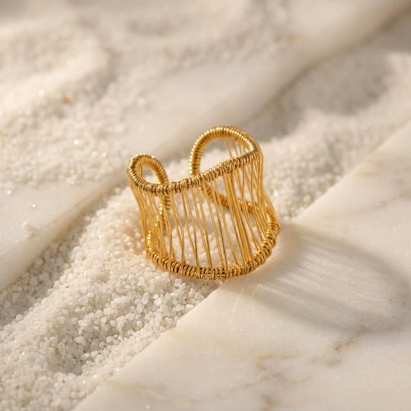 Wholesale Woven Rings With Wideline Design French Retro Style Titanium Steel Goldplated