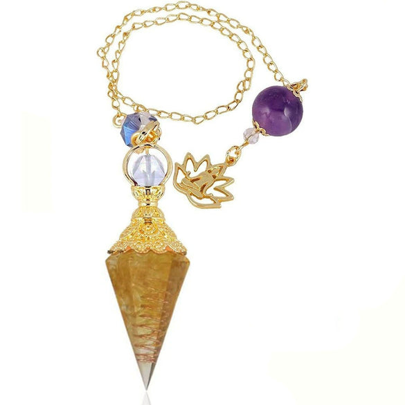 Wholesale Yoga Pendant With Natural Crystal Agate Stone Colorful Gravel In Resin Gold Handmade Geometric Hexagon Cone Shape