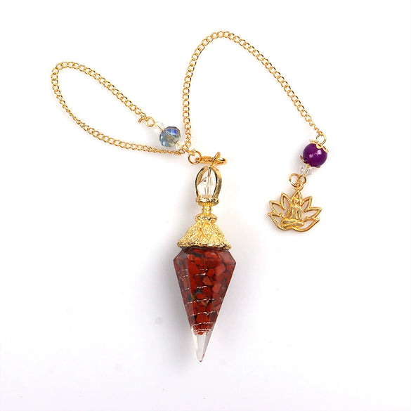 Wholesale Yoga Pendant With Natural Crystal Agate Stone Colorful Gravel In Resin Gold Handmade Geometric Hexagon Cone Shape