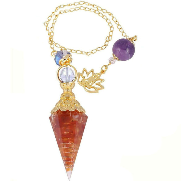 Wholesale Yoga Pendant With Natural Crystal Agate Stone Colorful Gravel In Resin Gold Handmade Geometric Hexagon Cone Shape