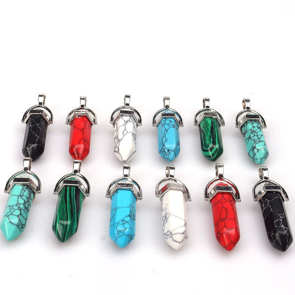 Wholesale Yoga Stone Necklace With Natural Stone Hexagonal Column Pendant Amethyst Hexagonal Prism Double Pointed Bullet Pendant Crystal Material