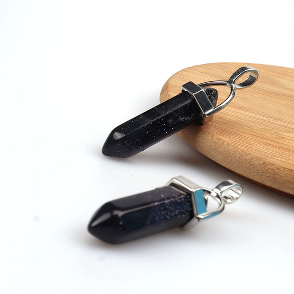 Wholesale Yoga Stone Necklace With Natural Stone Hexagonal Column Pendant Amethyst Hexagonal Prism Double Pointed Bullet Pendant Crystal Material