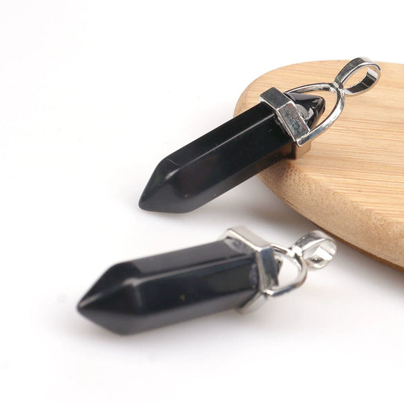 Wholesale Yoga Stone Necklace With Natural Stone Hexagonal Column Pendant Amethyst Hexagonal Prism Double Pointed Bullet Pendant Crystal Material