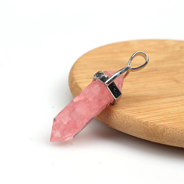 Wholesale Yoga Stone Necklace With Natural Stone Hexagonal Column Pendant Amethyst Hexagonal Prism Double Pointed Bullet Pendant Crystal Material