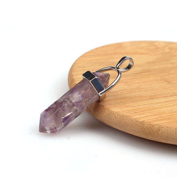Wholesale Yoga Stone Necklace With Natural Stone Hexagonal Column Pendant Amethyst Hexagonal Prism Double Pointed Bullet Pendant Crystal Material