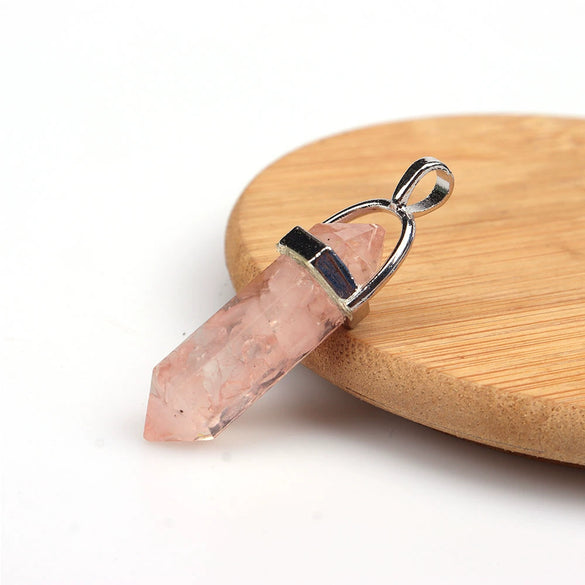 Wholesale Yoga Stone Necklace With Natural Stone Hexagonal Column Pendant Amethyst Hexagonal Prism Double Pointed Bullet Pendant Crystal Material